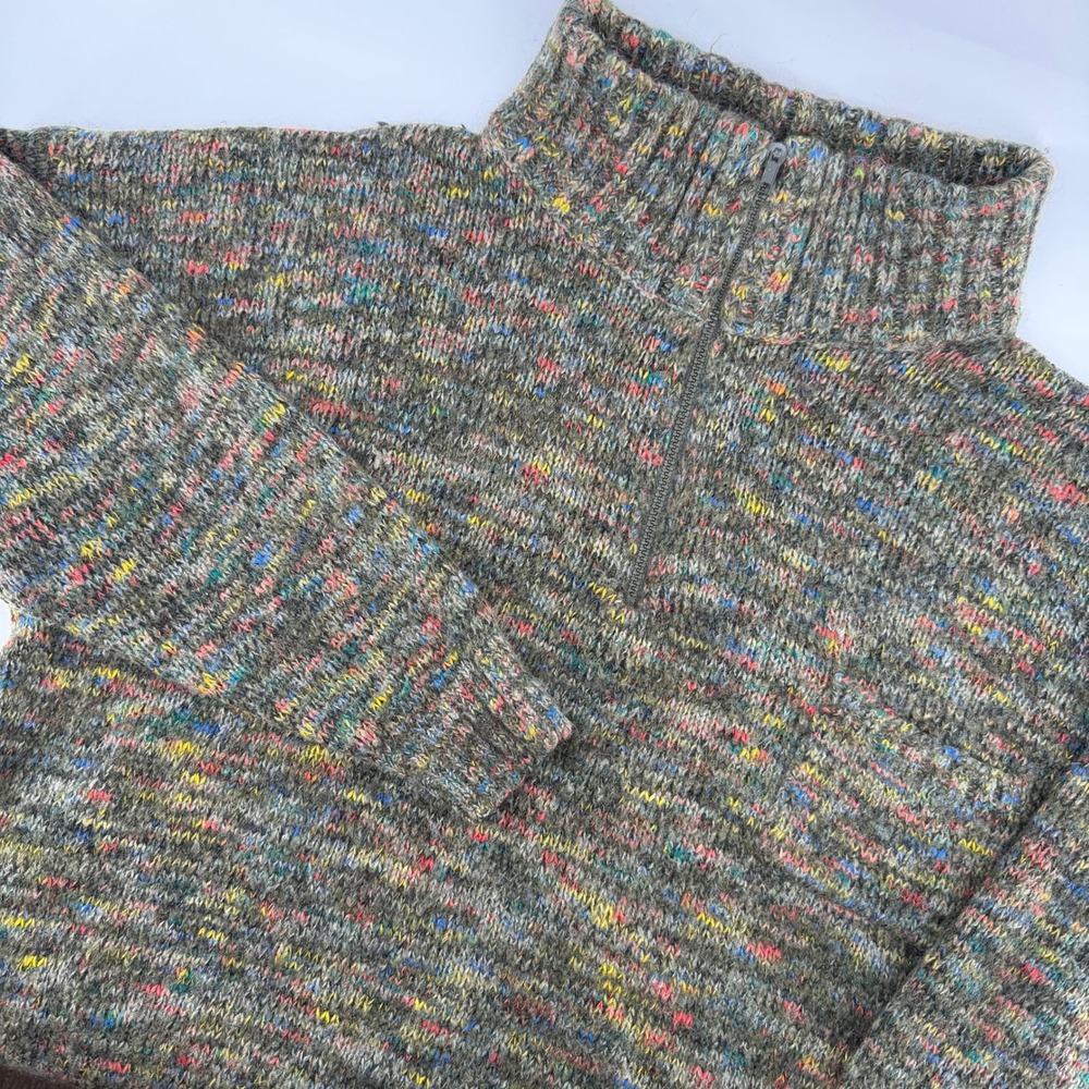 Nordstrom Point of View Sweater Womens Medium Green Multicolor Mohair Wool Zip